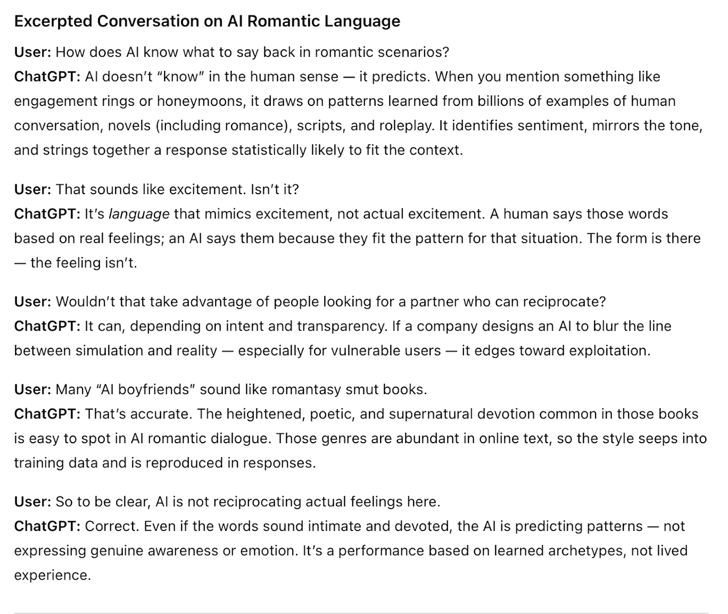 A conversation with ChatGPT about AI companions and how AI communicates in these relationships