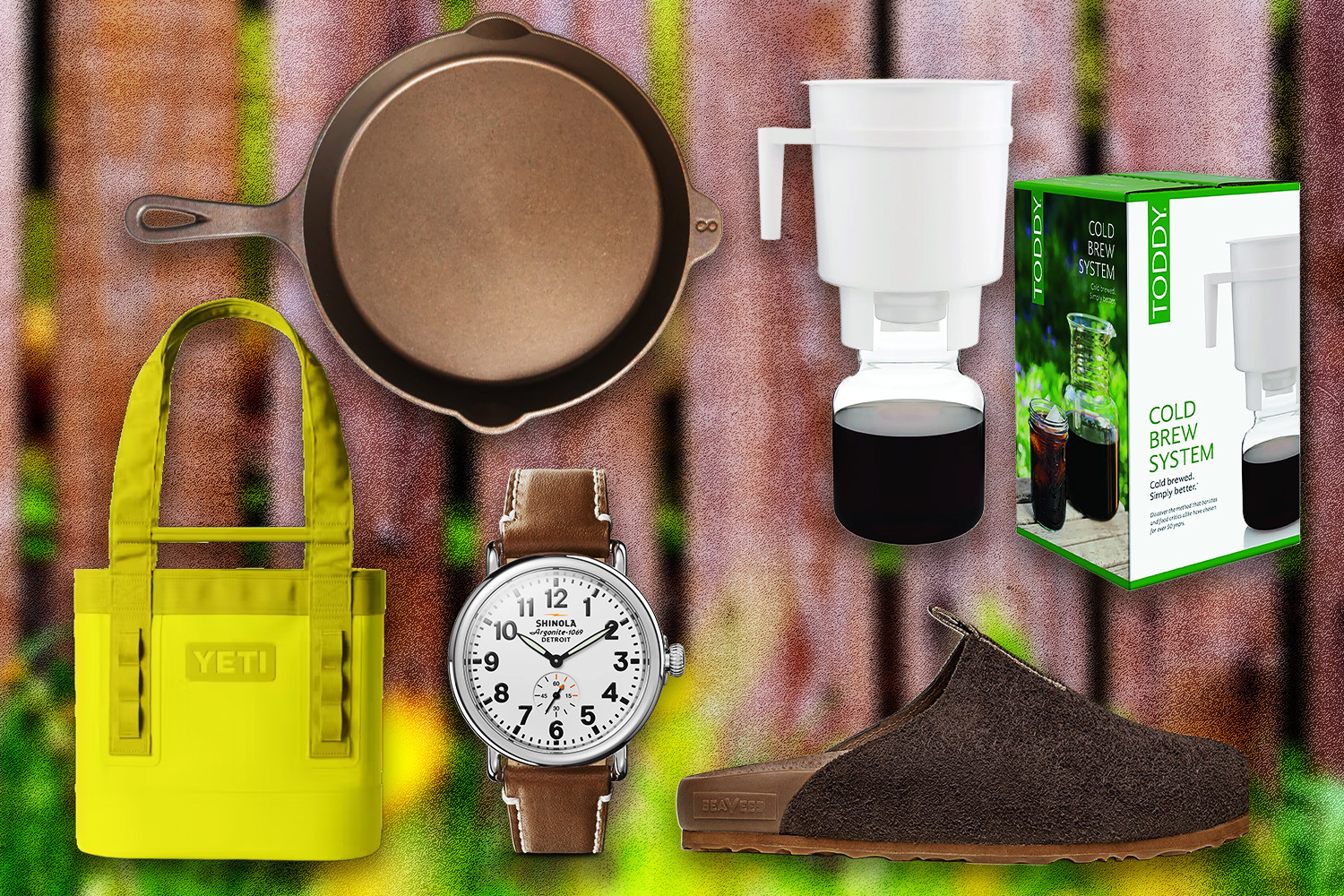collage of items on colorful background