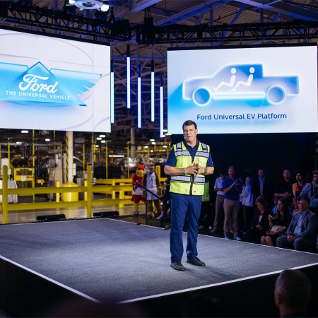 Ford CEO Jim Farley announcing the new Universal EV Platform and Universal EV Production System on Monday, August 11, 2025