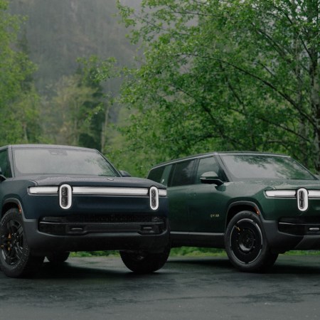 Two Rivian trucks