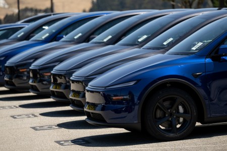 Tesla EVs lined up