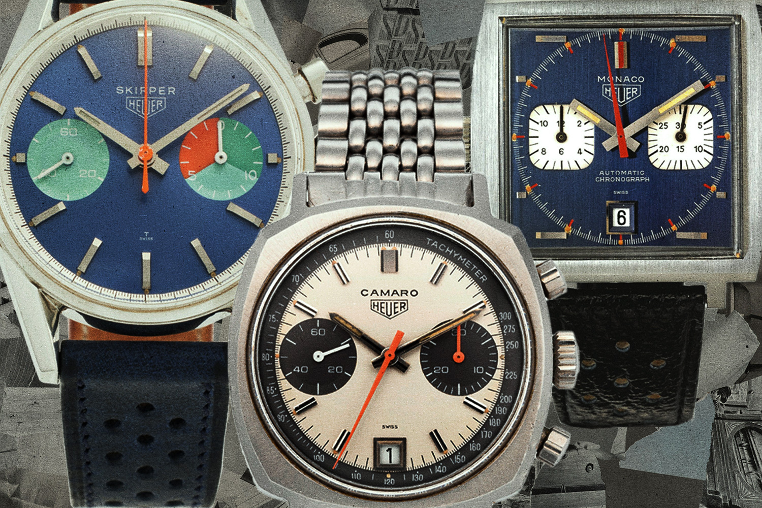 Three vintage Heuer chronographs, part of our guide of watches collectors should know