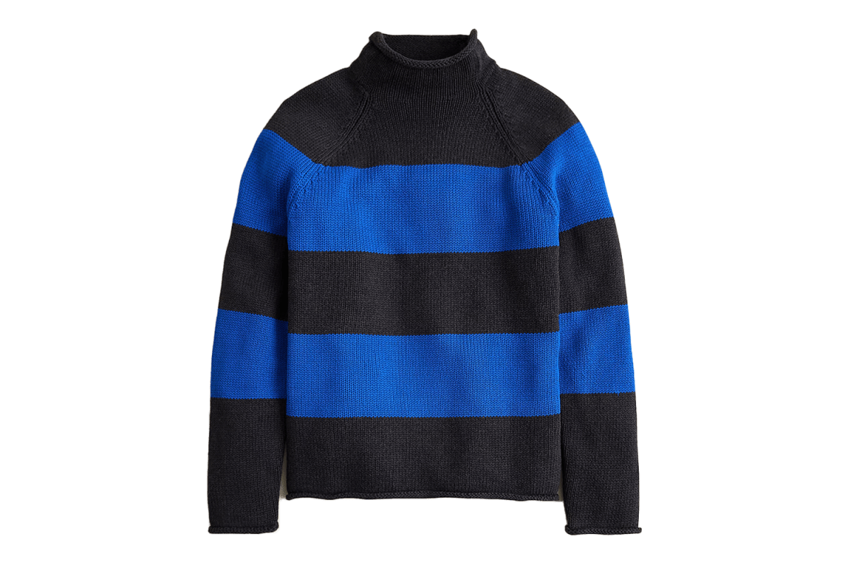 J.Crew 1988 Cotton Hook Stripe Rollneck Sweater
