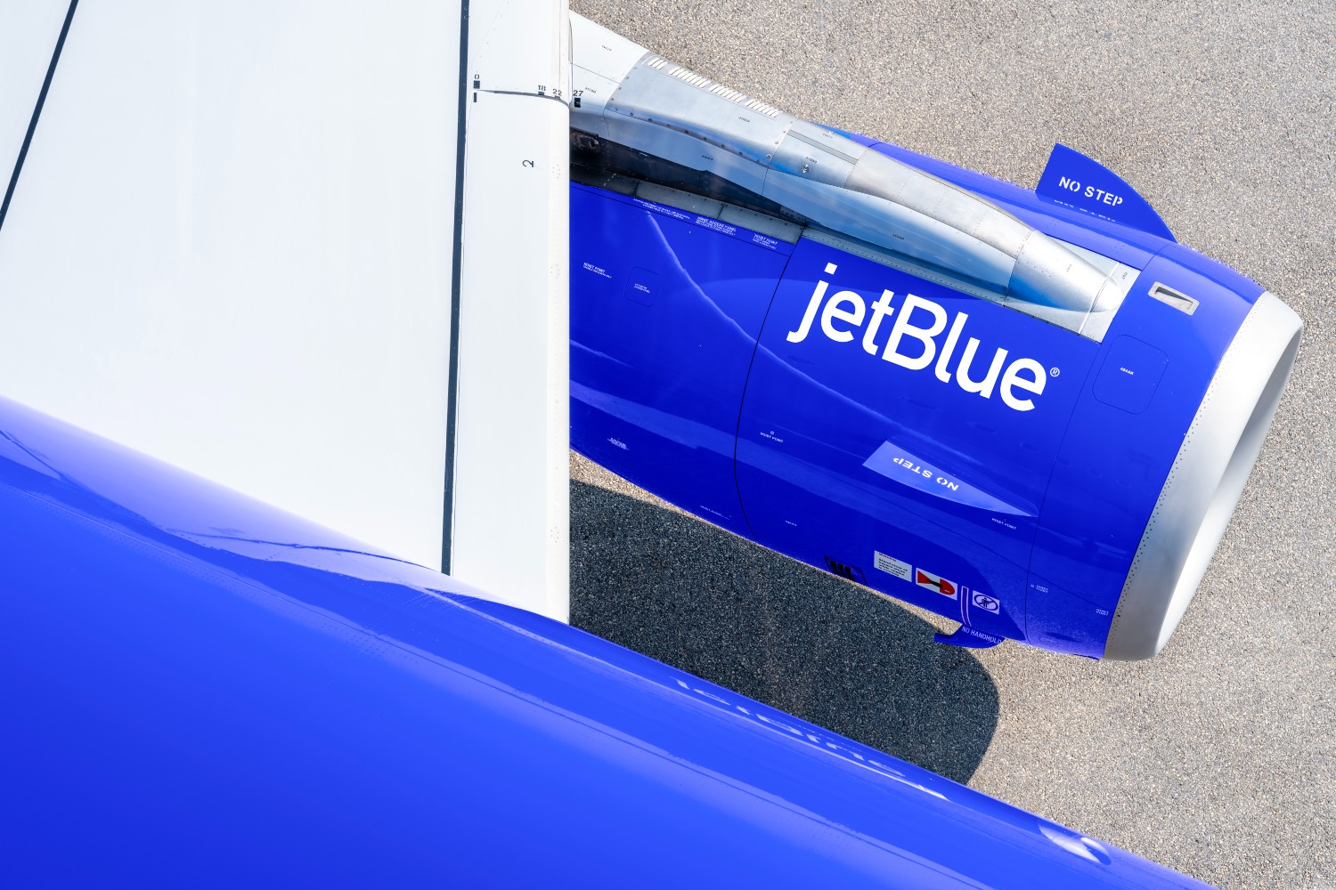 JetBlue logo on plane engine