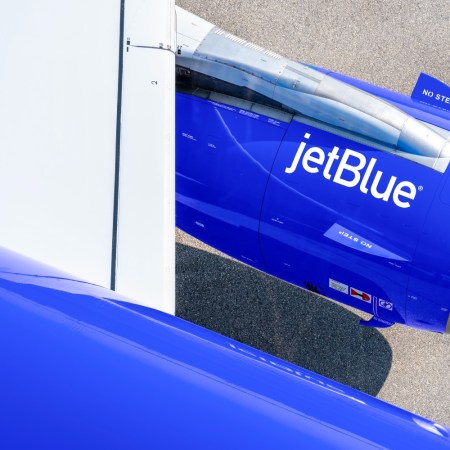 JetBlue logo on plane engine