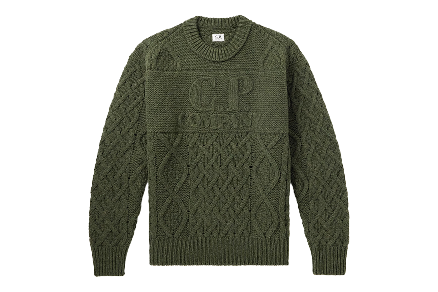 C.P. Company Logo-Debossed Cable-Knit Wool Sweater