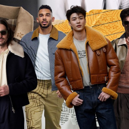 Men wearing jackets with contrast collars.