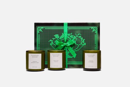 Flamingo Estate Three Sisters Candle Set on grey background