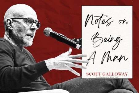 Scott Galloway next to a cover of his book.