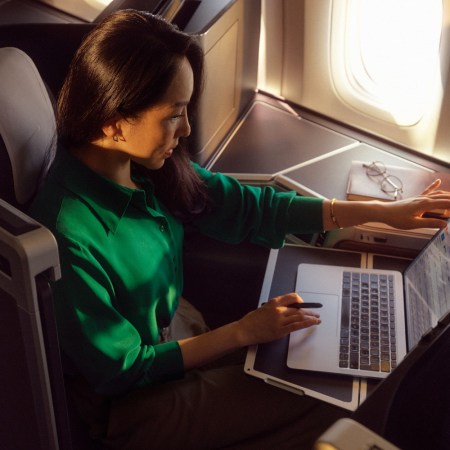 British Airways passenger on laptop