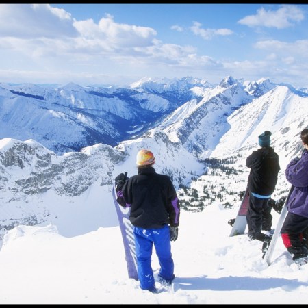 Skiers at the top of Fernie in British Columbia.