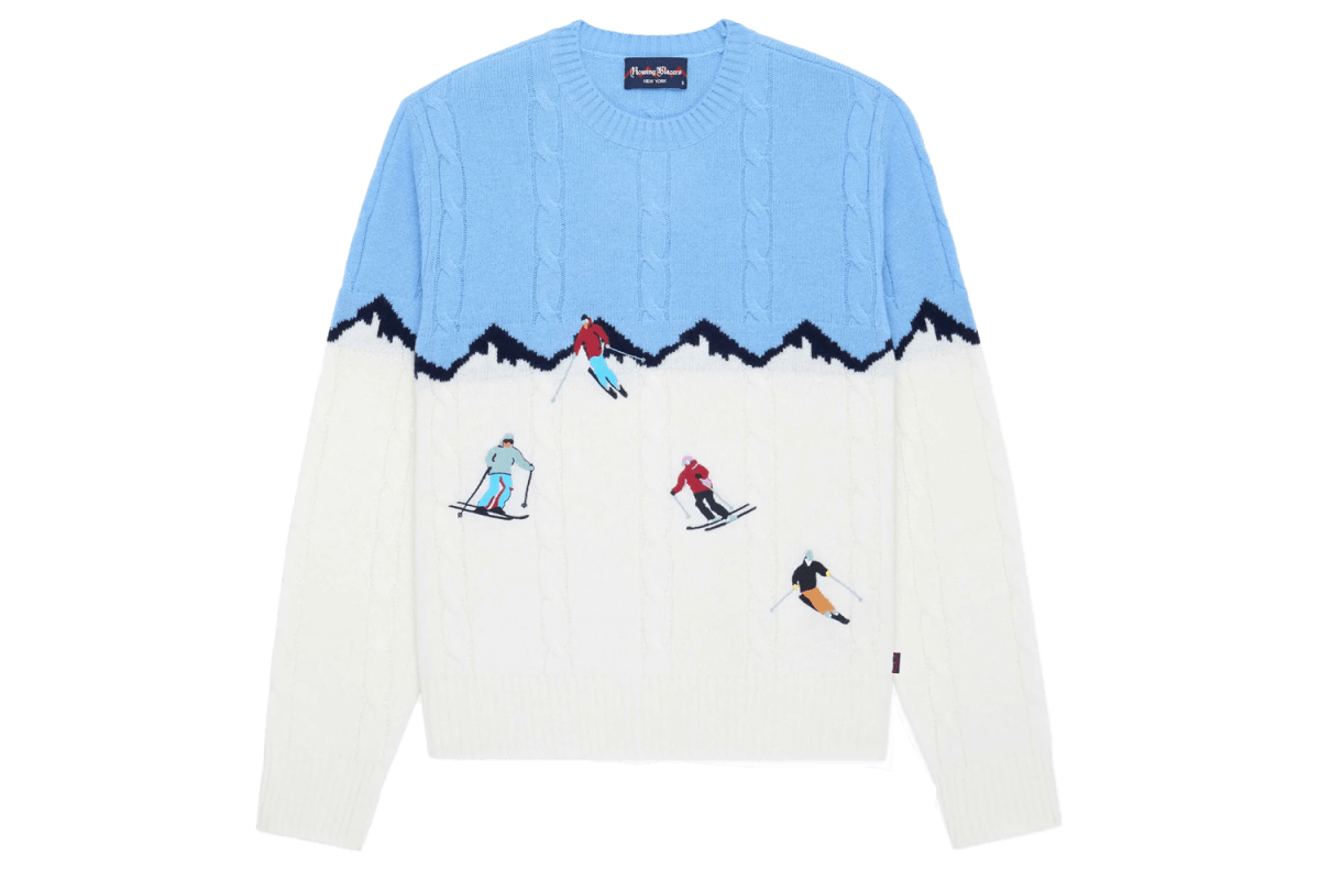 Rowing Blazers x Babar Men’s Cashmere Apres Skis Cable Knit Sweater Blue Multi