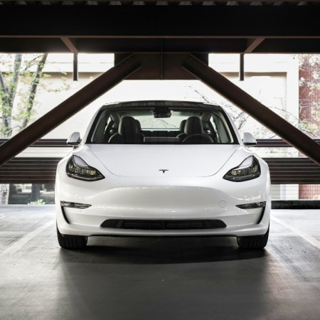 Tesla vehicle in garage