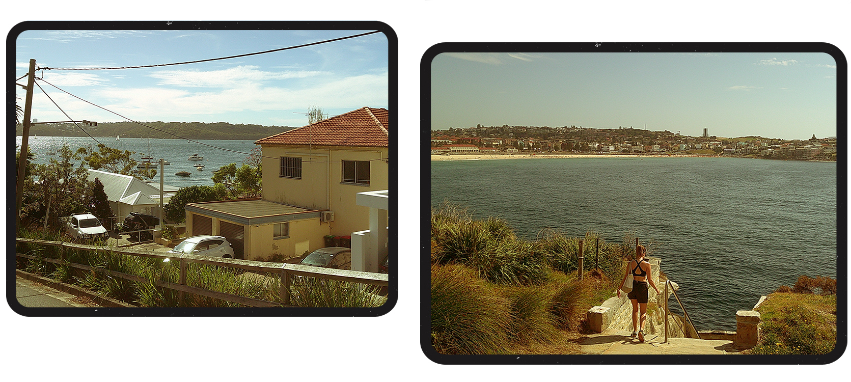 A view from Vaucluse, an affluent Sydney neighborhood. A woman walking along the Bondi to Coogee Coastal Path.