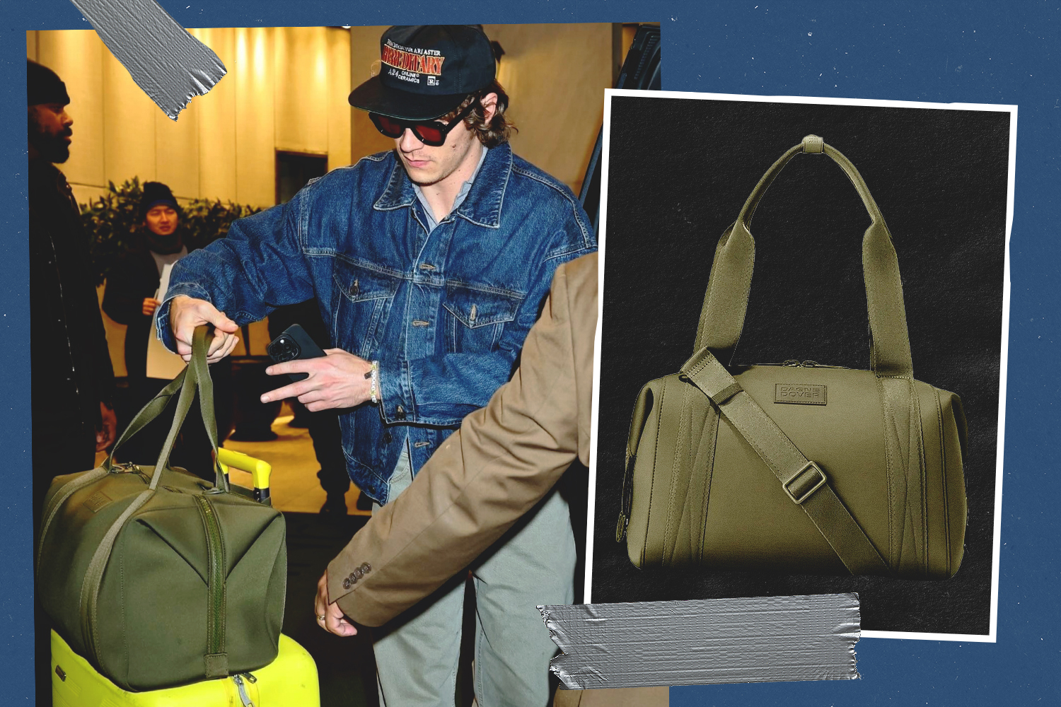 Connor Storrie carries the Dagne Dover Landon Carryall in New York City