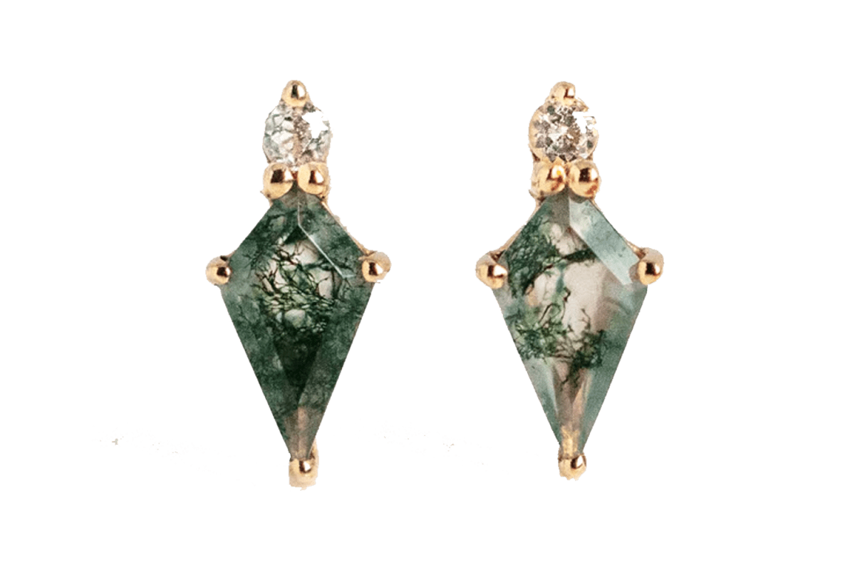 Harvest Moon Solid Gold Aquatic Agate Elements Kite Studs