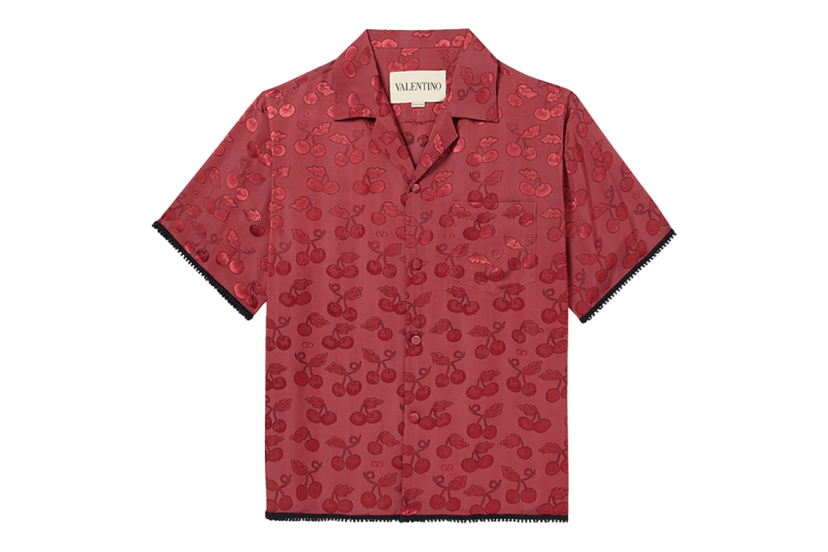 Valentino Cherryfic Crochet-Trimmed Jacquard Shirt