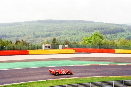 A car on the Fiorano Circuit, where Ferrari tests its F1 cars and production vehicles alike. It's also where Ferrari's half marathon takes place.