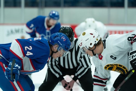 Hudson Williams and Connor Storrie in a scene from "Heated Rivalry"