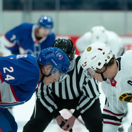 Hudson Williams and Connor Storrie in a scene from "Heated Rivalry"