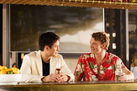 Hudson Williams and Connor Storrie in a scene from "Heated Rivalry"