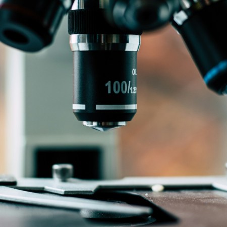 Microscope looking at slide