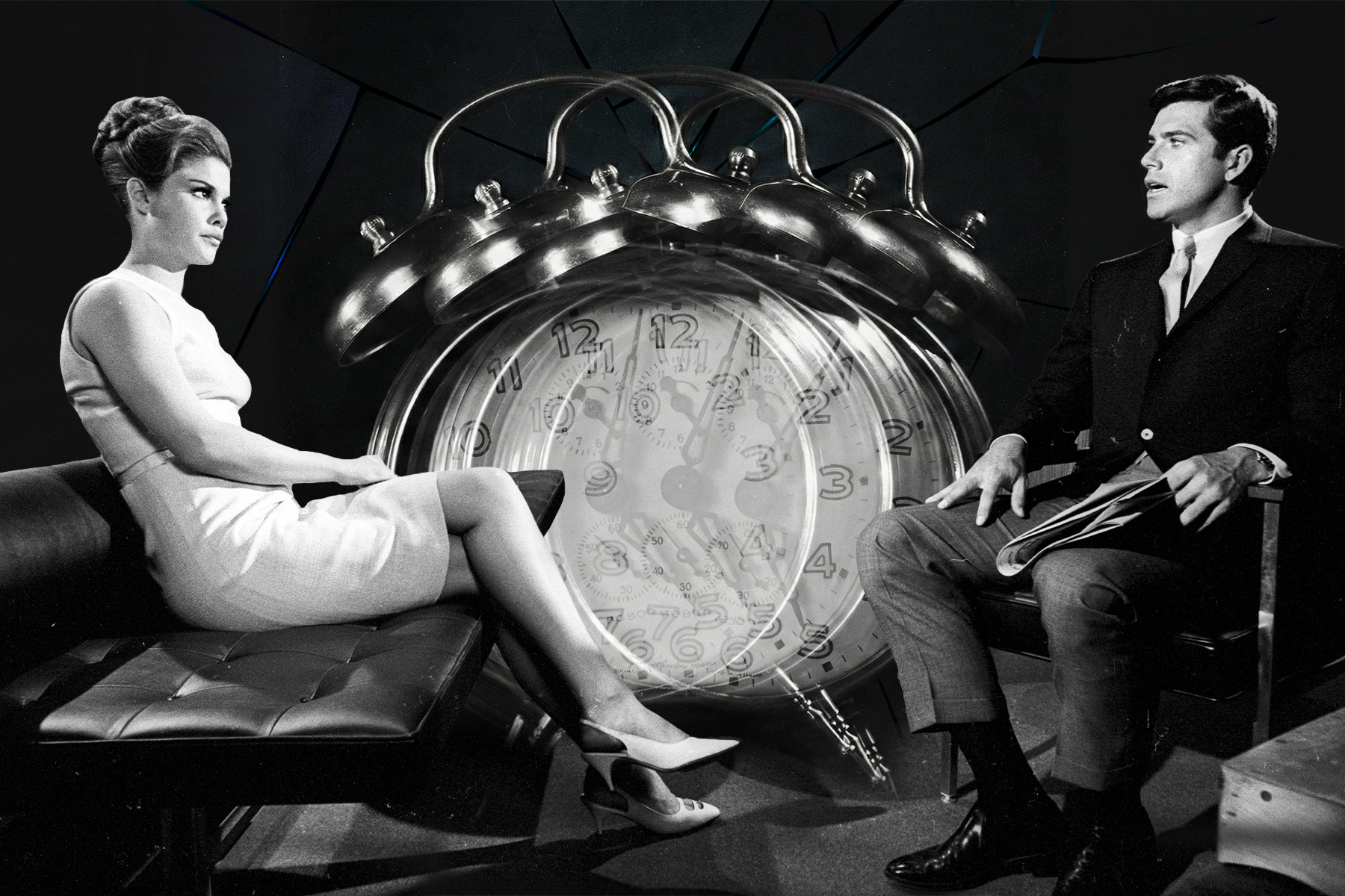 A couple with an alarm clock in the middle