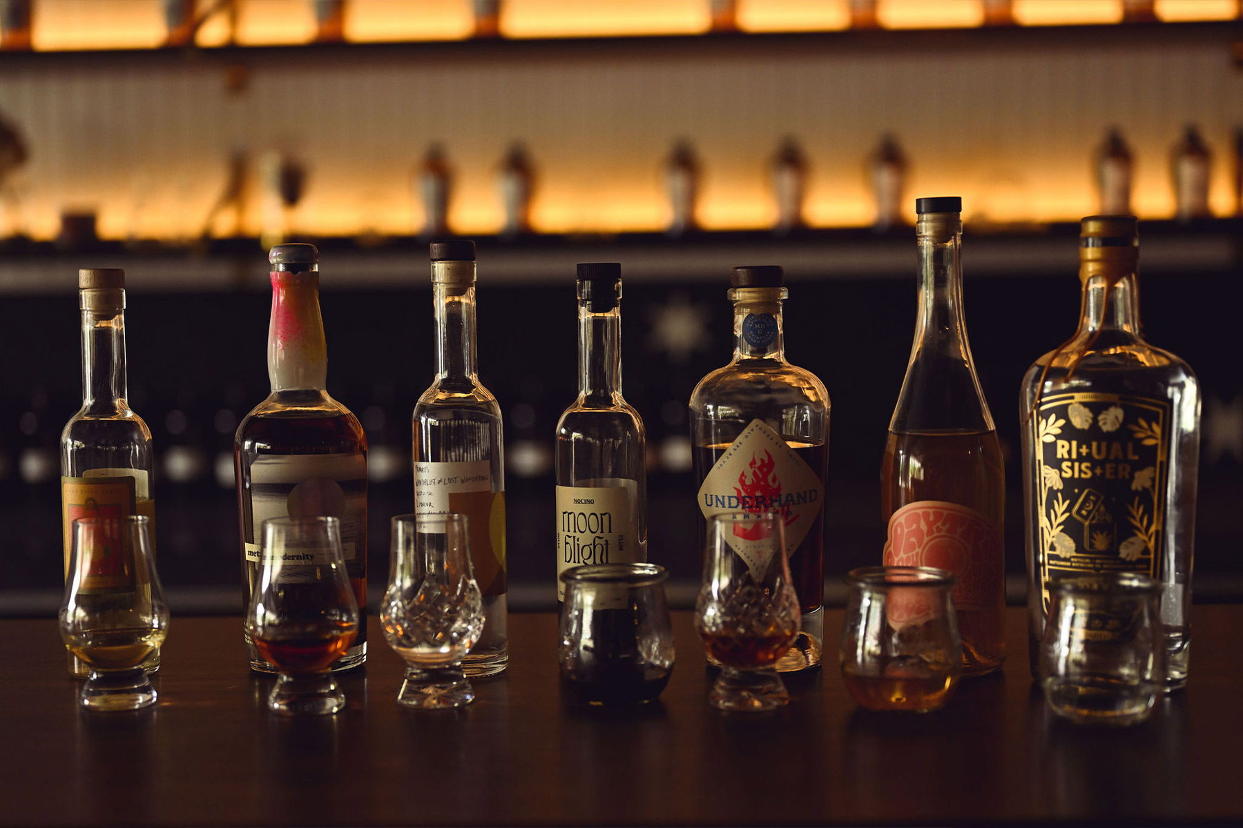 The spirits lineup at Matchbook Distilling