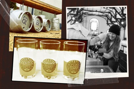 kegs, pints and a woman pouring cask ale