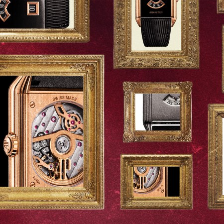 A collage of the Audemars Piguet Neo Frame Jumping Hour, featuring photos of the watch inside picture frames