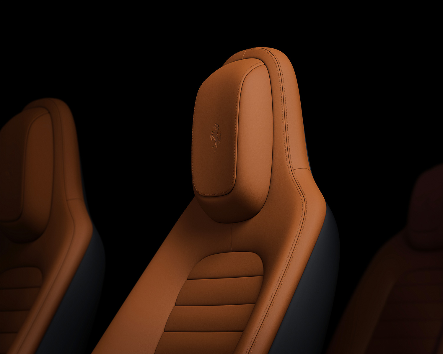 The driver's seat seen in close-up inside the Ferrari Luce EV