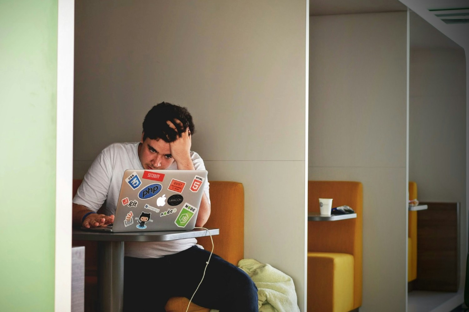 Stressed man on laptop