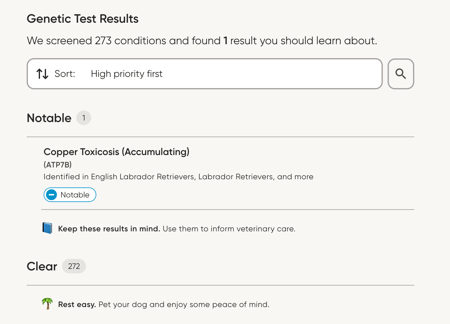 Embark's health section