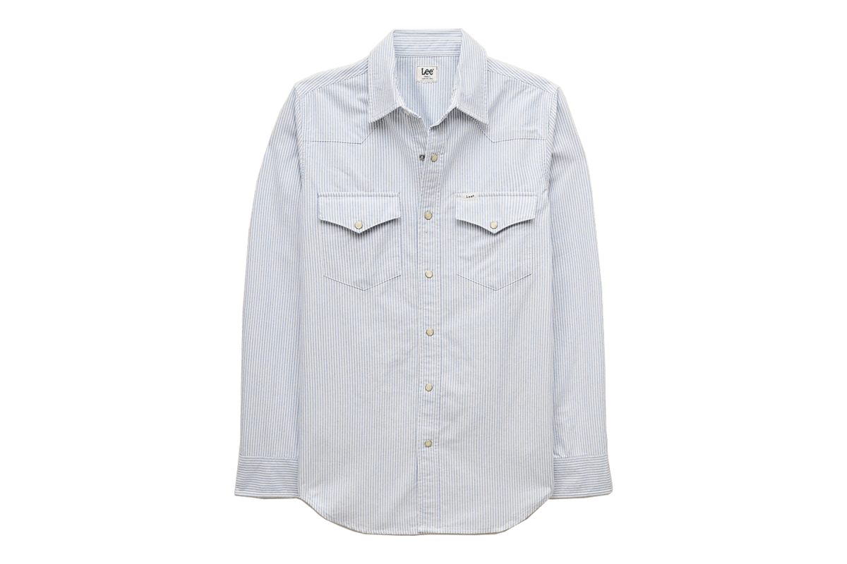 Lee x J.Crew Oxford Western Shirt in Dean Blue White
