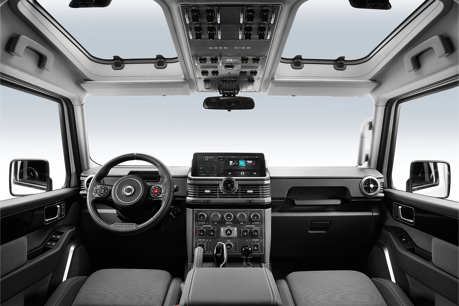 The interior of the Ineos Grenadier, which looks more like an airplane cockpit than a traditional SUV dashboard