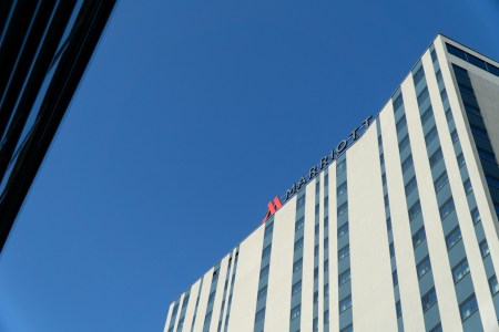 Marriott signage atop a hotel