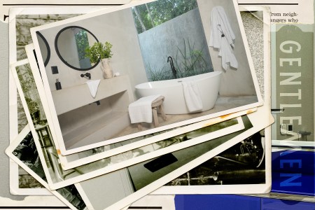 A collage of a bathroom