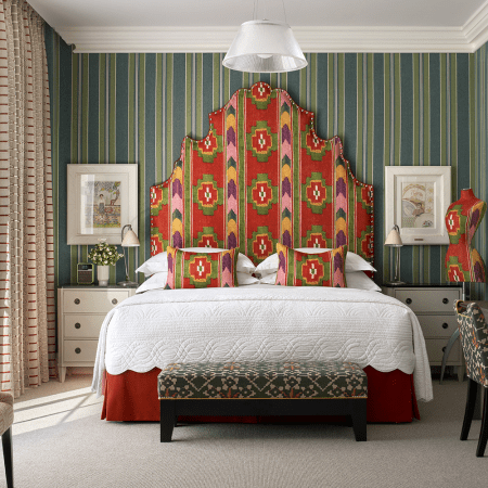 A communal interior space at a Firmdale hotel in New York City, showcasing curated, vibrant art and design details.