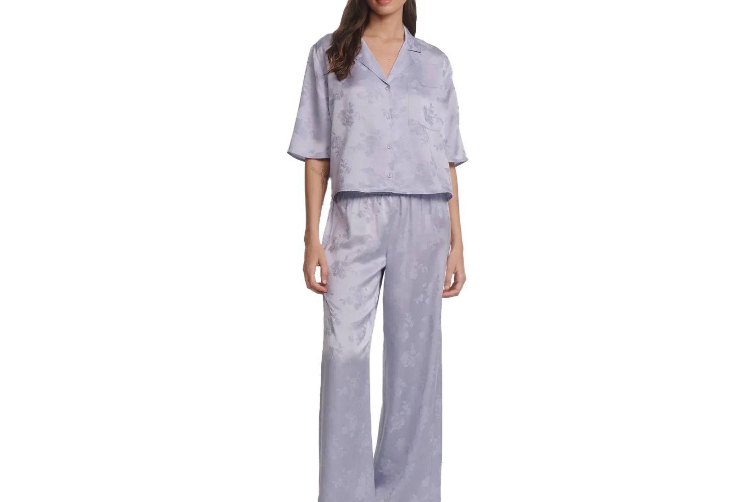 Eberjey Inez Washable Silk Jacquard Relaxed Wide Leg Pant PJ Set