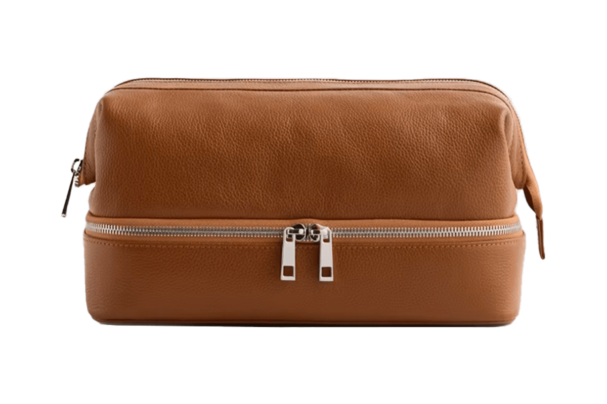 Quince Italian Leather Dual Compartment Toiletry Bag