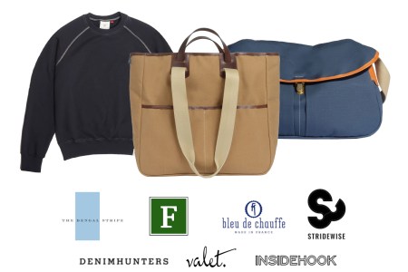 A sweatshirt, a tote bag and a messenger bag from the Bleu de Chauffe giveaway