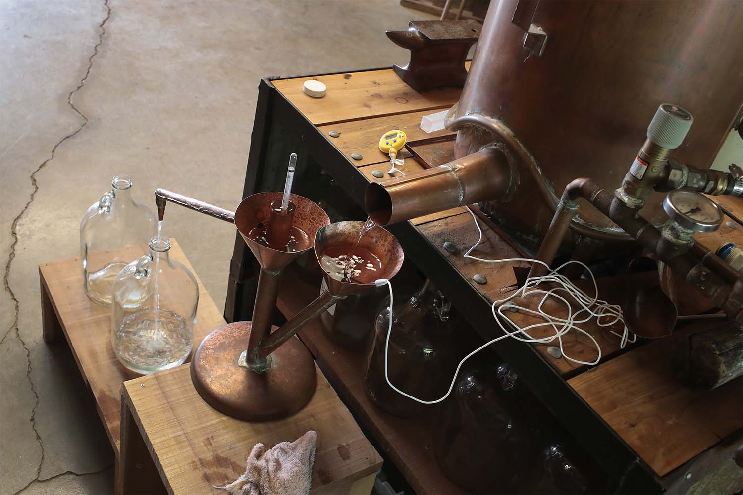 Moonshine runs from the still at Casey Jones Distillery on August 16, 2017 in Hopkinsville, Kentucky.