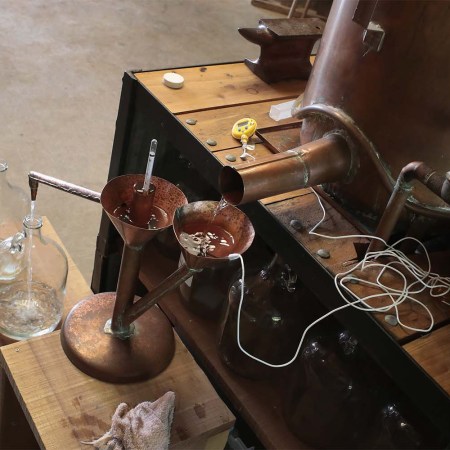 Moonshine runs from the still at Casey Jones Distillery on August 16, 2017 in Hopkinsville, Kentucky.