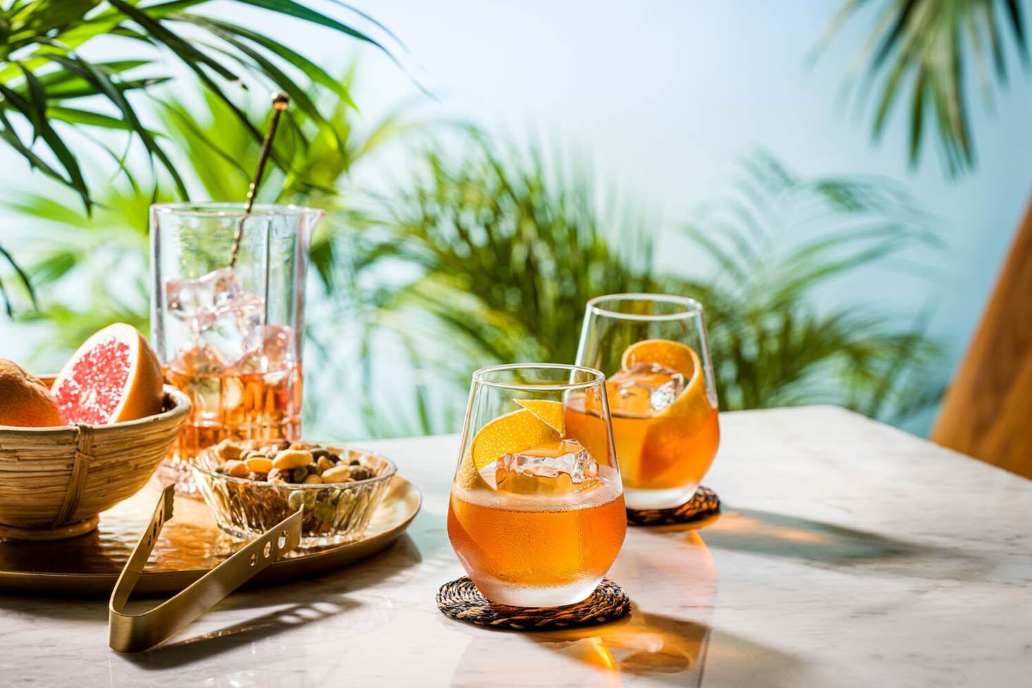 Brugal's Negroni Sibarita on a bar with barware