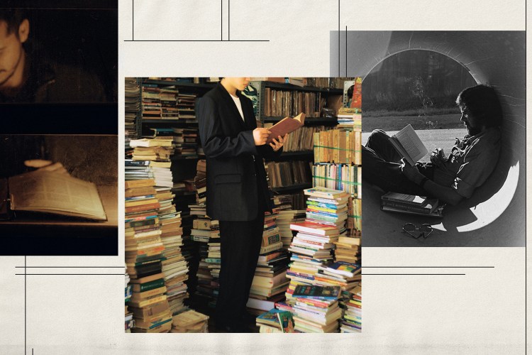 Side-by-side photos of men reading
