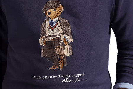 A Polo Bear graphic on a purple sweatshirt
