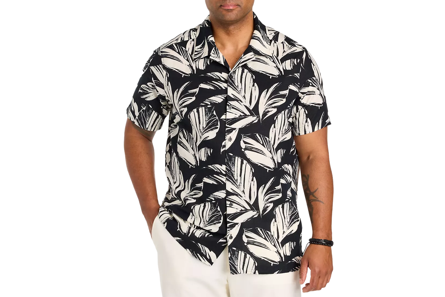 Perry Ellis Printed Leaf Camp Shirt