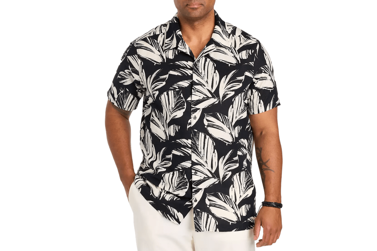 Perry Ellis Printed Leaf Camp Shirt