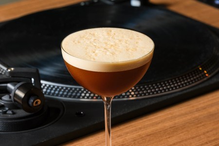 Espresso Martini in front of a DJ record deck