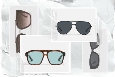 collage of quay sunglasses on light background
